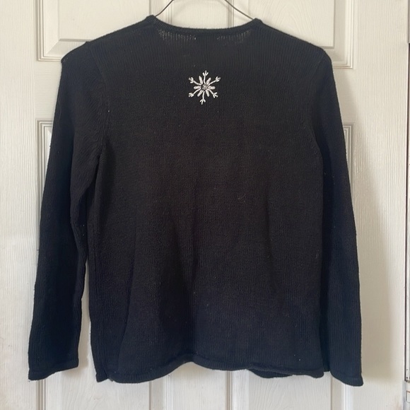 Classic elements vintage vtg beaded snowflake black Santa ugly Christmas sweater - Picture 2 of 16